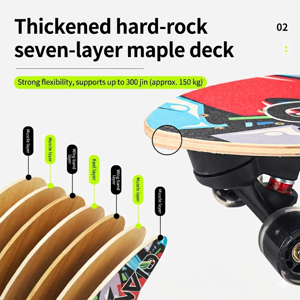 Complete Skateboard 30/32 Inch 7-Ply Maple Adult Cruiser Board