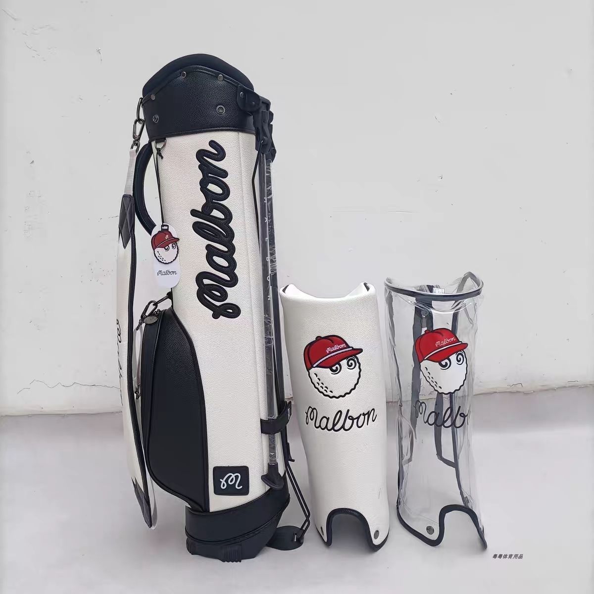 Malbon Golf Bag PU Leather Waterproof Lightweight + Headcovers – White